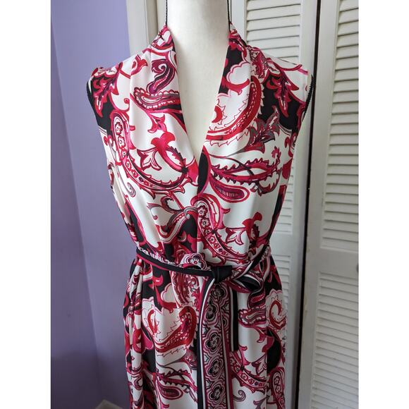 Joseph Ribkoff Scarf Print Paisley Dress Size 10 Fuschia White Black Belted - Picture 3 of 12